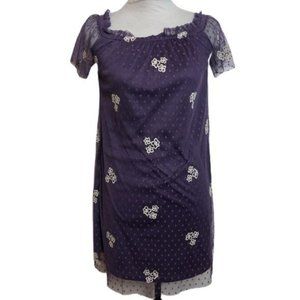 Francescas miami Womens Embroidered Flower Dress XS Sheer Purple White Floral